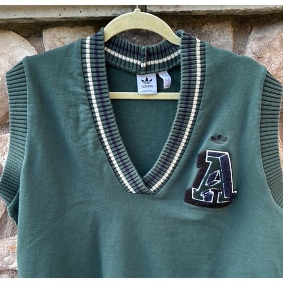 Adidas Green Sweater Vest Women's Large Embroidered V-neck Preppy Collegiate - Picture 2 of 11